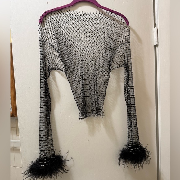 Dolls Kill Black Mesh Rhinestone Crop Top - Picture 7 of 10